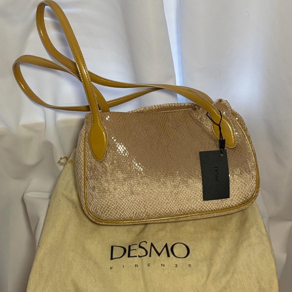 NWT DESMO Beige Textured Velvety Shoulder Bag w/Double Shoulder Straps